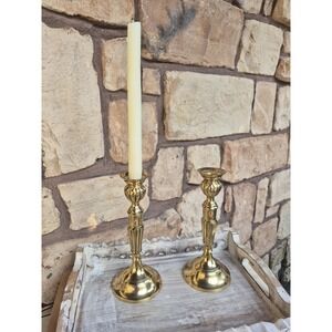 Vintage 9" Solid Brass Candlesticks Pair Made in India Gold Taper Candle Holders